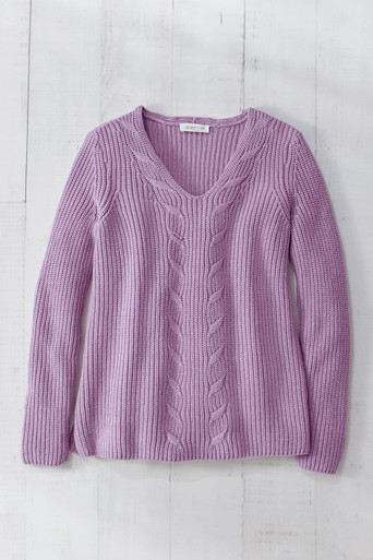 Cabled V-Neck Shaker Sweater