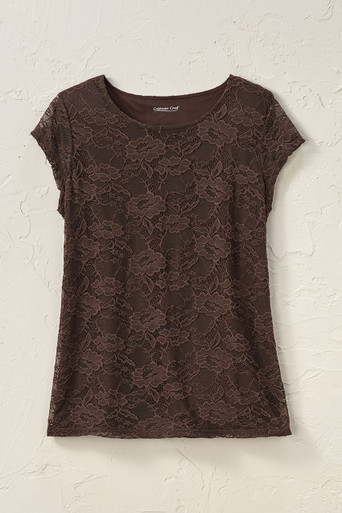 Cap-Sleeve Stretch Lace Tee