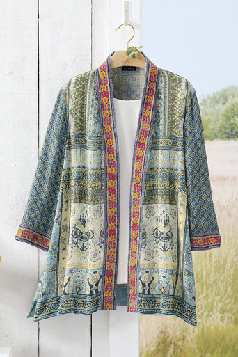 Embroidered Patchwork Print Topper
