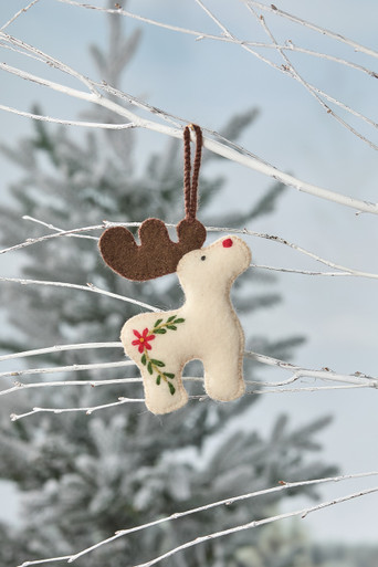 Embroidered Wool Reindeer Ornament