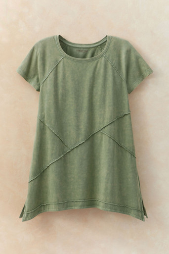 Short-Sleeve Vintage-Wash Seamed Tunic